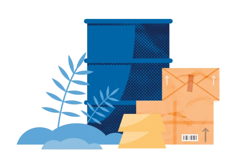 an illustration of oil, wheat and gold bars to represent commodities