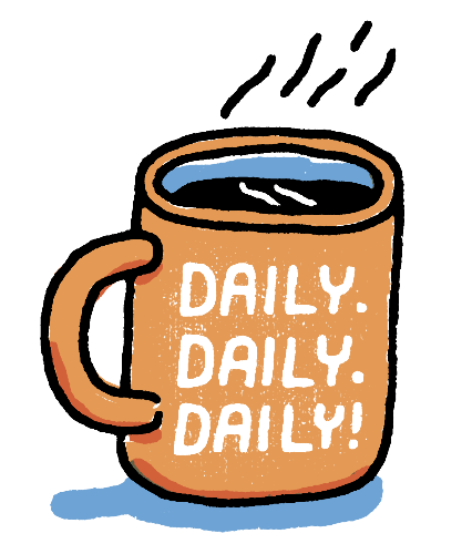 Orange mug with 'Daily' written on the side