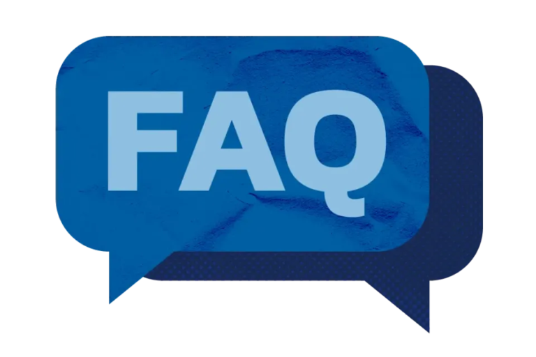 an illustration of a speech bubble with 'FAQ' inside