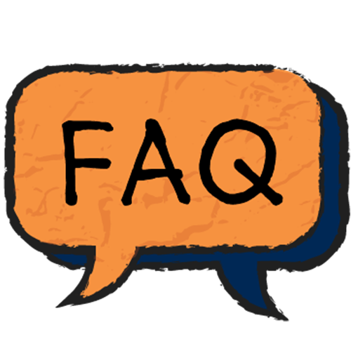 an illustration of a speech bubble with 'FAQ' inside