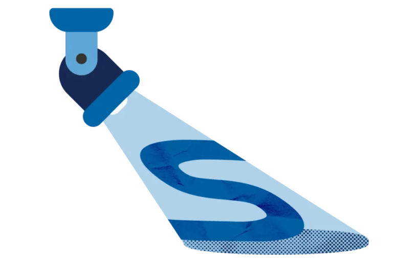 An illustration of a spotlight over the letter 'S' to represent Direxion's Spotlight Insights series