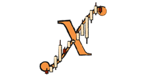 illustration of an 'X' with candlestick chart elements over the top