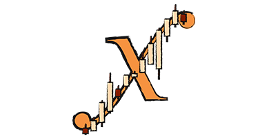 illustration of an 'X' with candlestick chart elements over the top