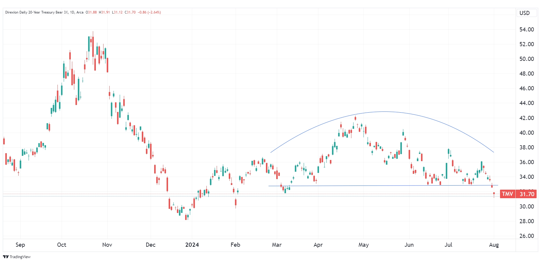 Daily chart of TMV as of August 1, 2024