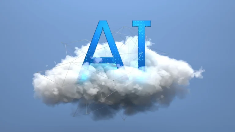 a cloud floating in the sky, with the letters AI sitting on top