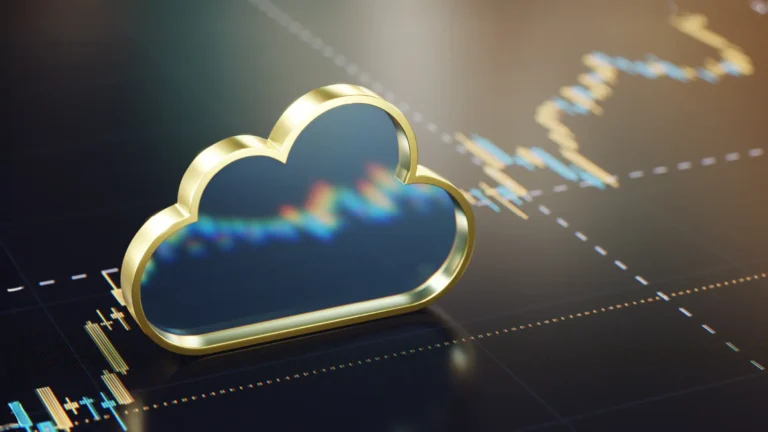 Glass cloud sitting on a financial chart