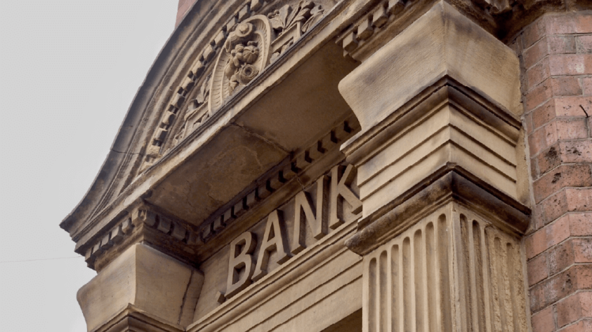 detailed stone facade of a bank