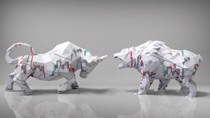 an illustration of a bull and bear facing off
