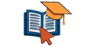 an illustration of a book with a graduate cap on to represent the Direxion University