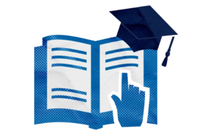 an illustration of a book with a graduate cap on to represent the Direxion University
