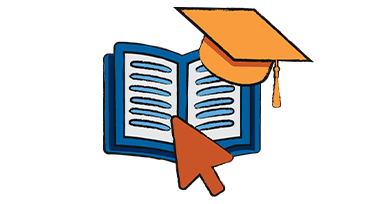 an illustration of a book with a graduate cap on to represent the Direxion University