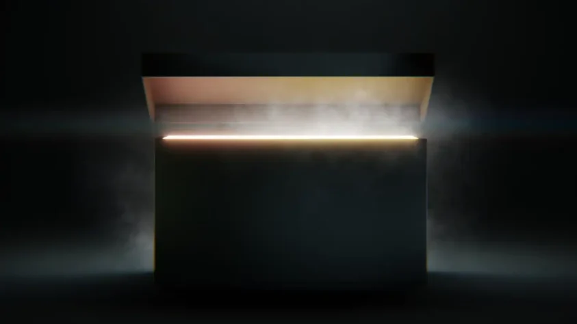 Mystery box with light and smoke coming out