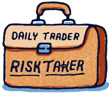illustration of a briefcase with 'Daily Trader Risk Taker' written on it