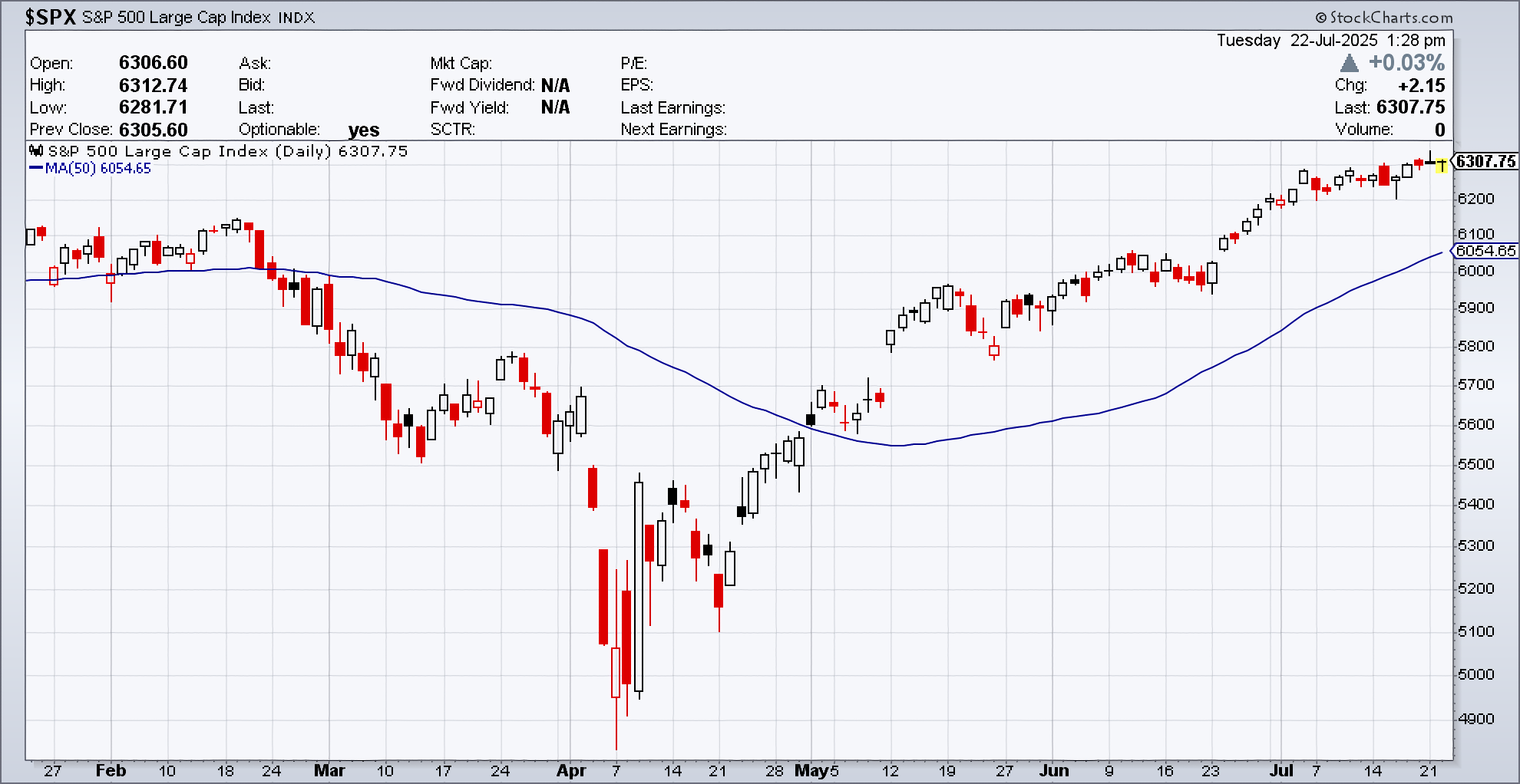 Daily performance chart of S&P 500 Index as of July 22, 2025.