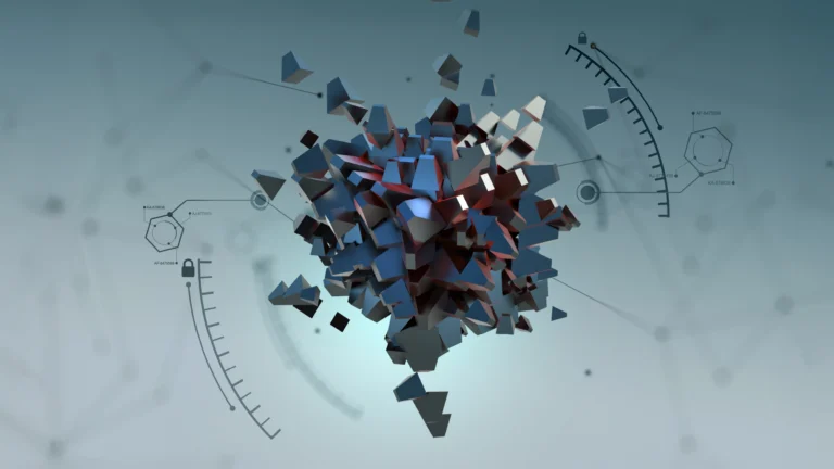 A clump of abstract cubes and shapes