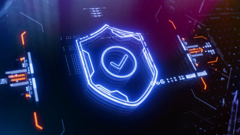 Neon shield with checkmark