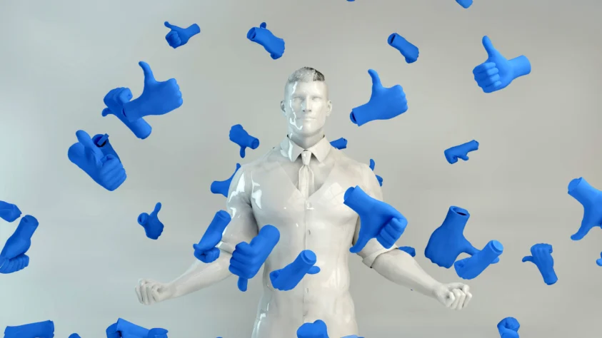 A mix of thumbs up and thumbs down images