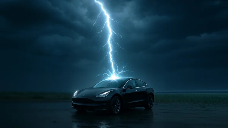 Lightning striking a Tesla